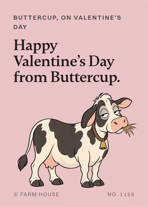 Buttercup valentine’s day card: Happy Valentine’s Day from Buttercup.