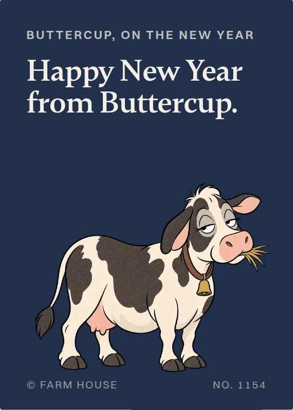 Buttercup new year’s day card: Happy New Year from Buttercup.