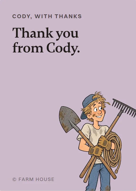 Cody thank you card: Thank you from Cody.