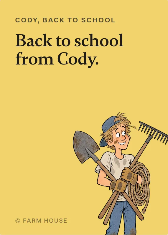 Cody back to school card: Back to school from Cody.