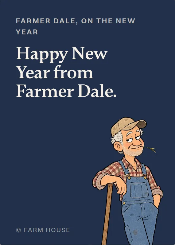 Farmer Dale new year’s day card: Happy New Year from Farmer Dale.
