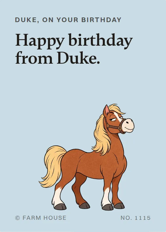 Duke birthdays card: Happy birthday from Duke.