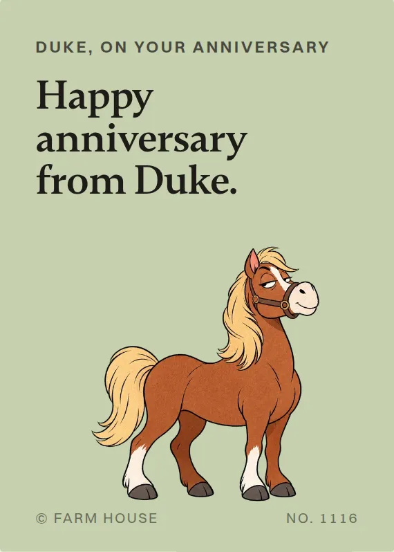 Duke anniversary card: Happy anniversary from Duke.