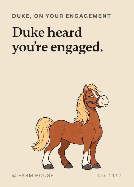 Duke engagement card: Duke heard you’re engaged.
