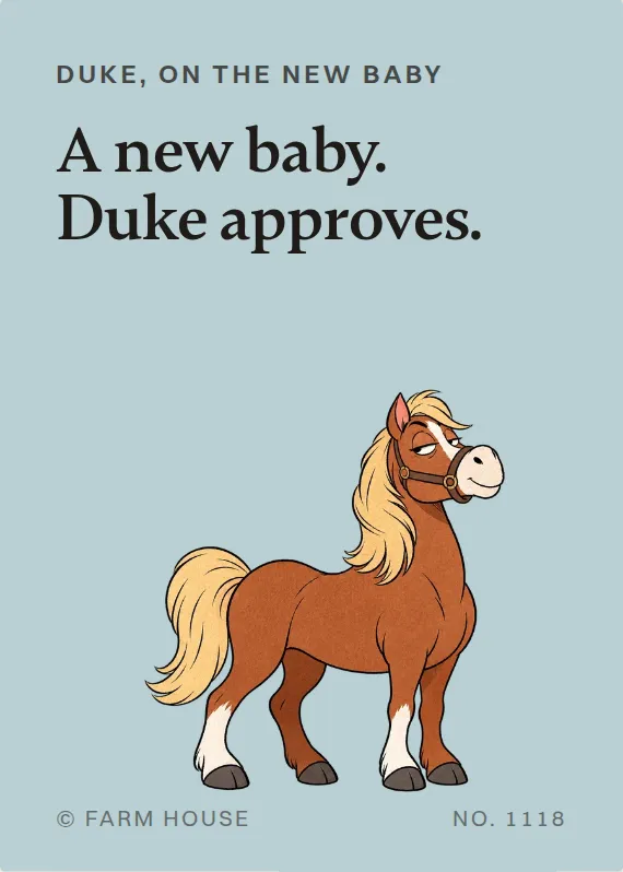 Duke new baby card: A new baby. Duke approves.