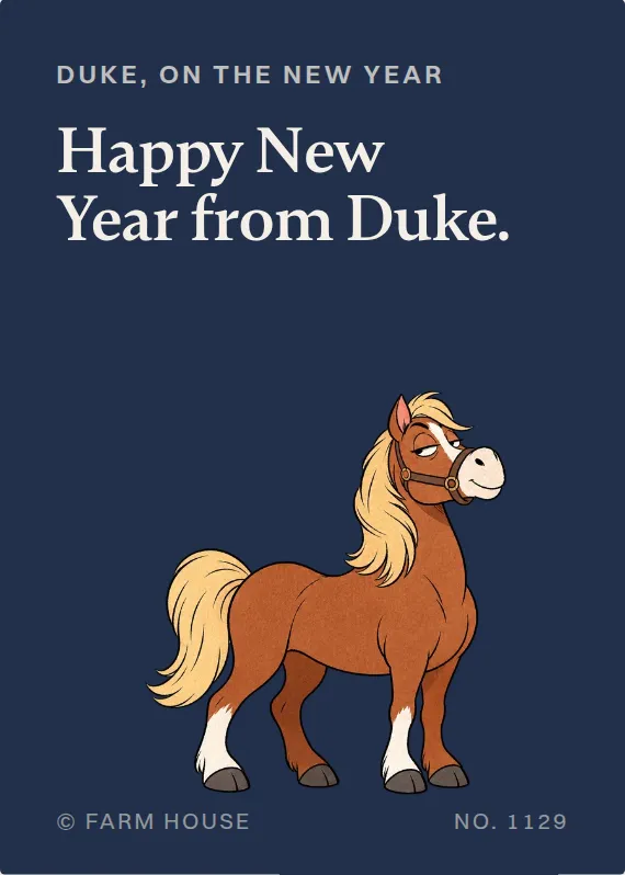 Duke new year’s day card: Happy New Year from Duke.