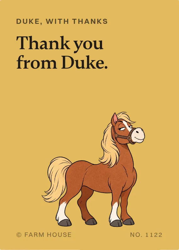Duke thank you card: Thank you from Duke.