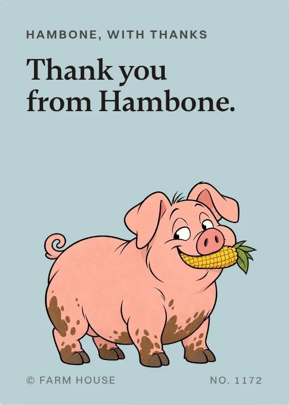 Hambone thank you card: Thank you from Hambone.