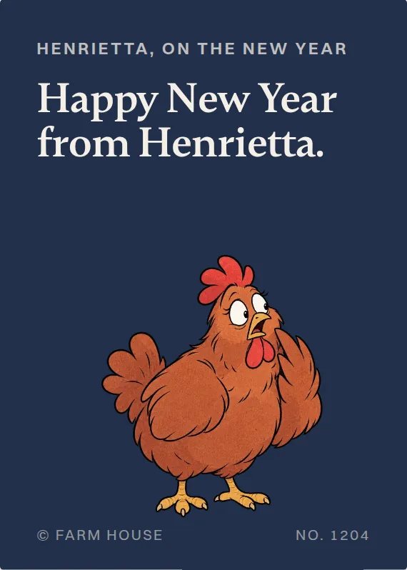 Henrietta new year’s day card: Happy New Year from Henrietta.