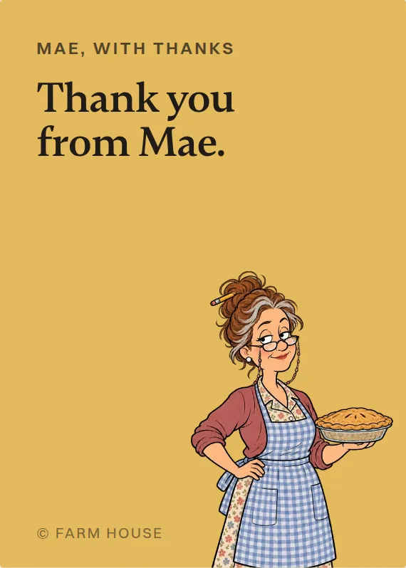 Mae thank you card: Thank you from Mae.